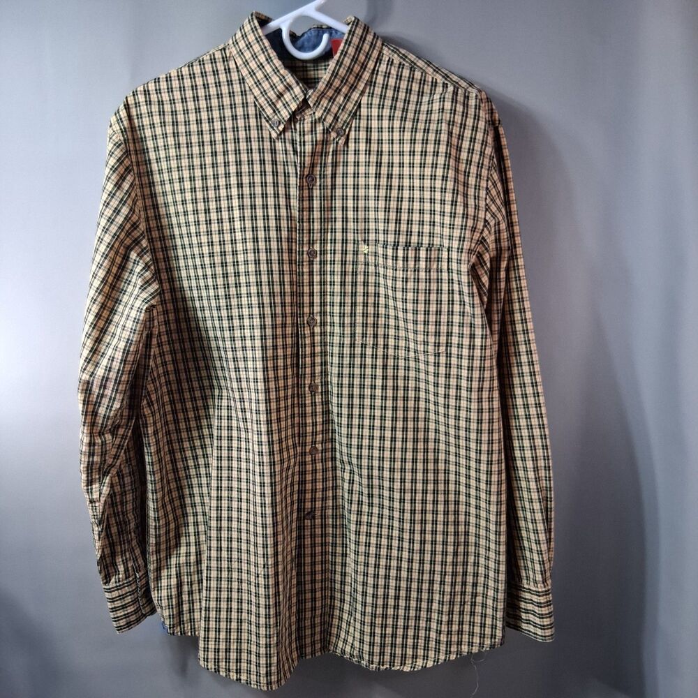 IZOD Premium Essentials Plaid Shirt Adult Medium Blue Button Down Long Sleeve